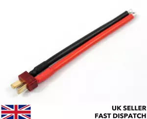 Male Deans T Plug connector pigtail/cable 100mm 12 AWG silicone wire RC buggy - Picture 1 of 3