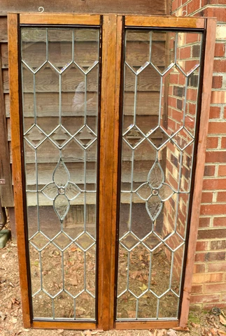 Antique Window Beveled Glass Leaded Jewel 60" x 34" Vintage Cover