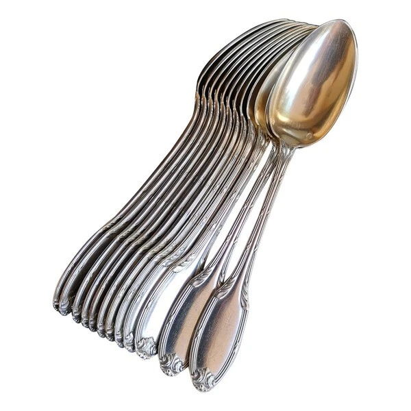 Hermosas cucharas francesas antiguas de plata de ley Vermeil Imperio Minerva siglo XIX Foto 1 de 4