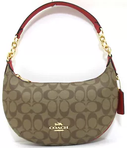 NUEVO Auténtico COACH PVC Firma/Cuero Payton Bolso de Hombro Caqui/Eléctrico Rojo - Imagen 1 de 6