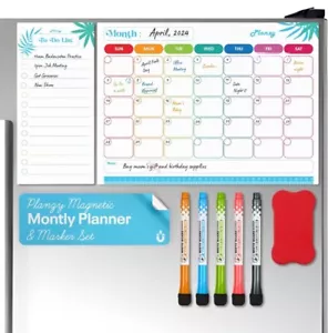Magnetic Acrylic Calendar 4 Fridge 17"x12" Clear Dry Erase Calendar Board 5 Pens - Picture 1 of 5