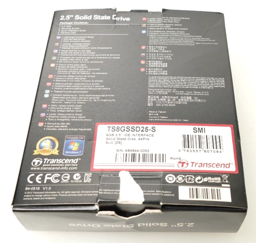 Transcend 8GB 2.5" Solid State Drive TS8GSSD25-S - Image 1 of 3