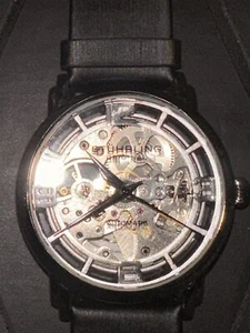 Stuhrling 3982 4 Winchester Automatic Skeleton Black Leather Womens Watch - Picture 1 of 6