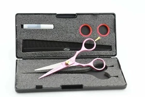 5.5" Pink Hair Cutting Scissors Barber Salon Unisex Grooming Steel Shears Comb - Picture 1 of 8