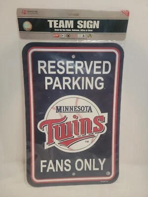Letrero de estacionamiento solo para fanáticos de Minnesota Twins azul rojo blanco 18"x 12" nuevo en paquete Foto 1 de 4