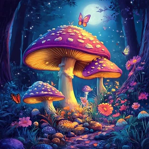 Mushroom Diamond Art Kits for Adults, 5D Forest Moon Diamond Art Painting for Be - Picture 1 of 7
