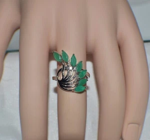 3.10ct NATURAL GENUINE AFRICAN EMERALD 14k WHITE GOLD PLATED DINNER GYPSY RING   - Picture 1 of 1