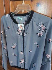 Maurice’s Full Zip Floral Gray Bomber Sheet Jacket Size Small - Picture 1 of 6