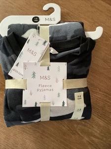 M&S Kids Fleece Pyjama Set Age 7-8 Yrs Black Camouflage BNWT - Picture 1 of 2