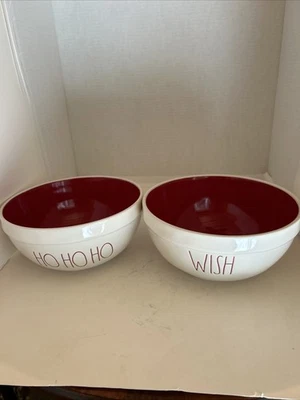 Rae Dunn By Magenta Wish & HO HO HO Mixing Nesting Serving Bowl Set 2 -2 1/2 Qt - Image 1 of 4