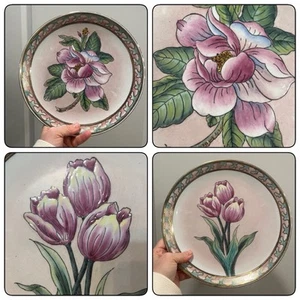 Two Vintage Toyo Decorative Foral Plates Embossed Tulip And Rose 10” Diameter - Picture 1 of 7