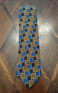 Bruno Pitelli Italien Herrenkrawatte blau gelb schwarz rot geometrisch 100 % Seide - Bild 1 von 5