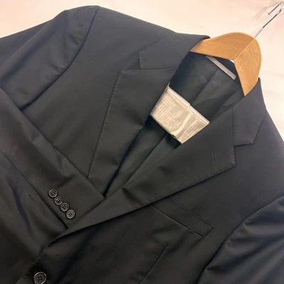 Hickey Freeman Tasmanian Loro Piana 130s Black Awning Stripes Two Piece Suit 42R - Image 1 of 4