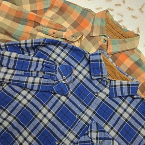 2 Mens Gioberti XL Flannel Shirts Plaid Button Down Long Sleeve Blue Brown - Picture 1 of 20
