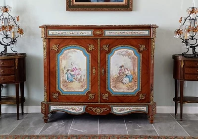 Антикварный французский парижский деревянный и севрский фарфоровый шкаф H. Poitevin эпохи Наполеона III - Изображение 1 из 4