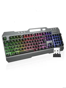 Wireless Gaming Keyboard Metal Frame and Durable Keys Rainbow LED for PC MAC PS4 - Picture 1 of 8