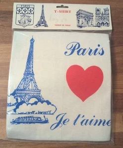 Vintage Single Stitch Paris T-Shirt Large Paris Je t'aime 100% Baumwolle Neu aus altem Lagerbestand - Bild 1 von 5
