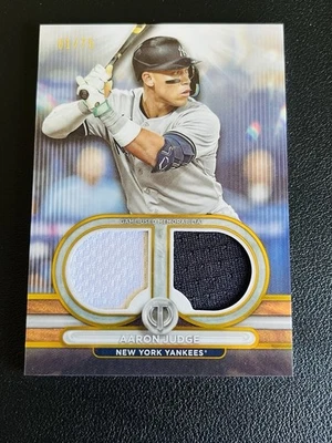 Aaron Judge 2024 Topps Tribute Dual Relics Player Jersey Gold 1/75 1st On PRINT! - Image 1 of 2