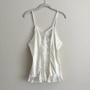 JCPenney Vintage Sexy Satin Lace Cami Babydoll Lingerie Top Ivory Medium - Picture 1 of 11