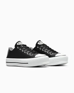 Converse Mujer Chuck Taylor All Star Plataforma Elevadora Cuero Blanco y Negro EE. UU. 8 - Imagen 1 de 6