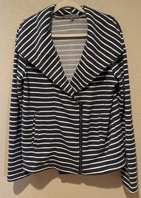 Chaqueta de mujer Mia + Tess a rayas azules y blancas, talla XL cremallera frontal Foto 1 de 4