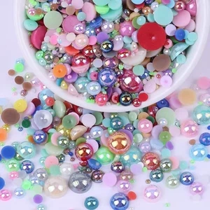 500 Mixed Color AB Round Half Pearl Assorted Size 4mm-12mm FlatBacks Scrapbook - Picture 1 of 6