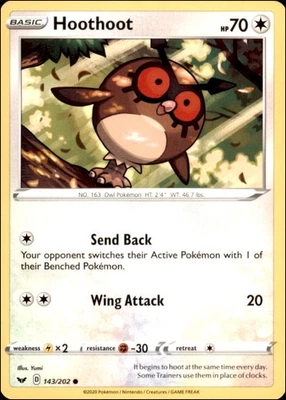 Pokemon - 2X Hoothoot #143/202 - SWSH01: Sword & Shield Base Set Common - Image 1 of 2