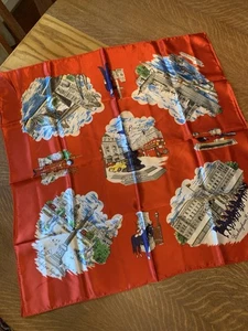 Vintage 90er Schal glänzend rot British UK London Souvenir gerollter Saum 30"q - Bild 1 von 8