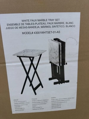 Set of 4 TV Tray Snack Table W/ Stand Wood Folding Portable Desk Faux Marble Top - Image 1 of 2