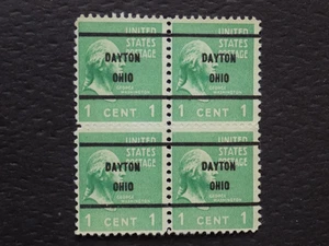 (1) USED BLOCK OF (4) PRECAN. stamps-W/A DAYTON, OHIO P/C-1 C WASHINGTON - Picture 1 of 2