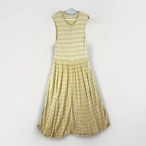 Everlane Womens Knit Pleated Midi Dress L Gingham Butter Yellow Cottagecore - Picture 1 of 8