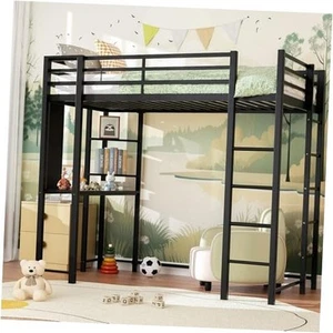 Loft Bed Full Size with Desk and Storage Shelves, Full Bed Frame with 2 Side - Picture 1 of 8