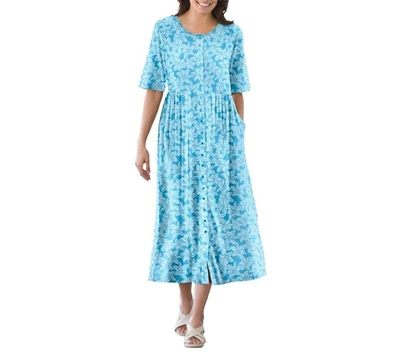 NEW Woman Within Multicolor Plus Size 7X Dress Button Down Pockets Cotton Blend - Image 1 of 4