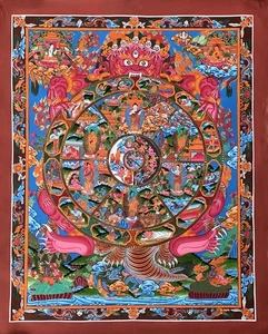 WHEEL OF LIFE BHAVACHAKRA SAMSARA MANDALA ORIGINAL HAND-PAINTED TIBETAN THANGKA - Picture 1 of 10