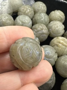 Vintage Chinesische Perle Geschnitzt Edelstein Selten Labradorit Double Shou Rund 20mm - Bild 1 von 9