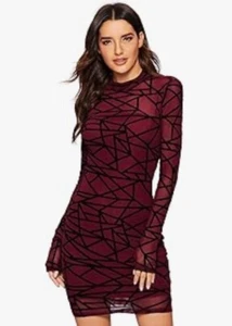 Romwe Women's See Through Mesh Long Sleeve Stretch 2 in 1 Bodycon Dress - Picture 1 of 6