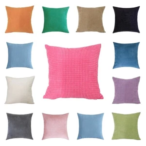 Sofa Grids Corduroy Cushion Cover Solid Color Pillowcase Car Plaids Pillow Case - Picture 1 of 26