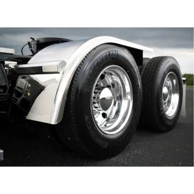 Semi Truck 60" Half Fender w Rolled Edge & Flange Stainless Steel Smooth Pair - Image 1 of 3