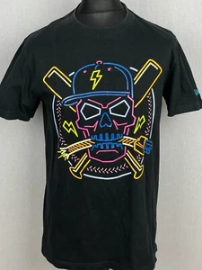 New Era Men's T-Shirt Size M Black 100% Cotton Neon Skull Rare Tee Short Sleeved - Picture 1 of 10
