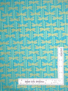 Dragonfly Fabric Dragonflies Gold Aqua Northcott Garden Etchings By The Yard - Picture 1 of 1