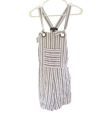 Derek Heart Womens Striped 100% Cotton Short Overalls Adjustable Straps - Image 1 of 4