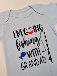 Lustiges Baby wächst - bedruckt - ich gehe angeln mit Opa - Neuheit lustiges Baby wächst - Bild 1 von 15