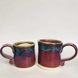 Lila blau glasierte Kunstkeramik Kaffeetassen signiert RM 2er Set - Bild 1 von 16