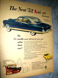 1952 Kaiser-Frazer Manhattan giornale-mag pubblicità auto - "Sedile anteriore più sicuro al mondo" - Foto 1 di 1