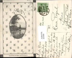 451949, cartolina artista Pasqua paesaggio passepartout fiori - Foto 1 di 1
