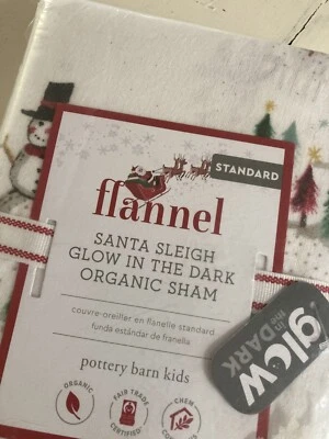 Pottery Barn Kids SANTA TRINEO Navidad Falsa BRILLA EN LA OSCURIDAD ESTÁNDAR Franela Nuevo en Paquete Foto 1 de 2