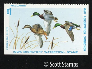 IA1 1972 Iowa Duck Stamp - MNH - Mallards - Artist: Maynard Reece - 1st Iowa - Picture 1 of 1