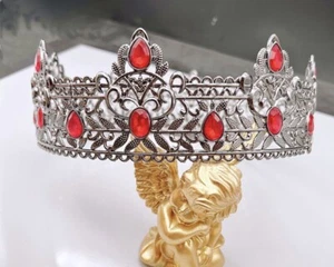 Men’s Crown Red Rhinestone, Birthday Wedding Cosplay Homecoming Prom Party Gift - Picture 1 of 2