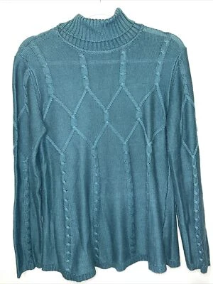 Sahalie Teal 针织高领套衫厚毛衣女式中号 — 第 1/4 张图片
