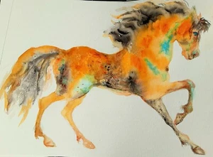horse running art,original watercolor painting,Equestrian equine,home interior - Picture 1 of 5
